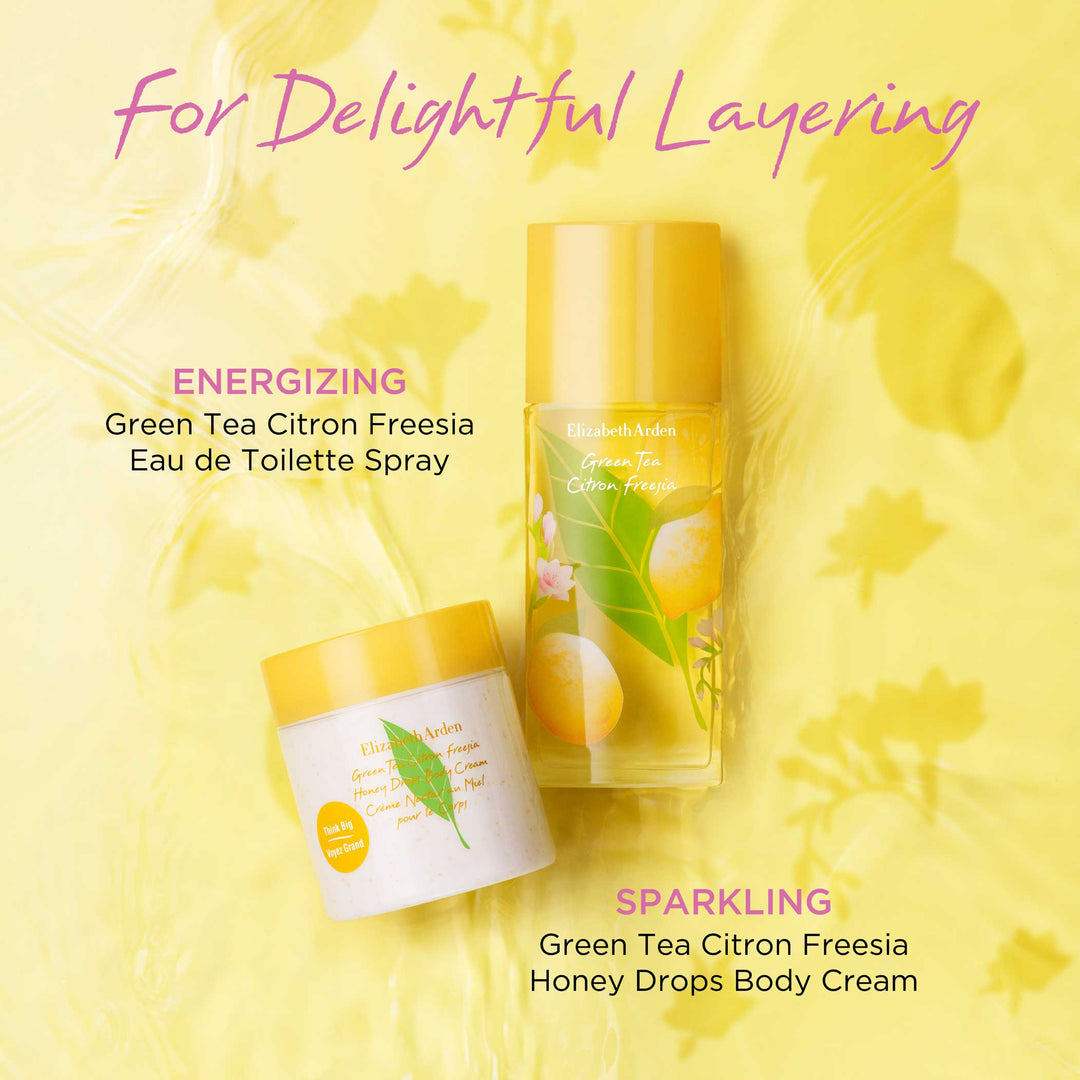 For Delightful Layering, Energizing Green Tea Citron Freesia EDT Spray and Sparkling Green Tea Citron Freesia Honey Drops Body Cream