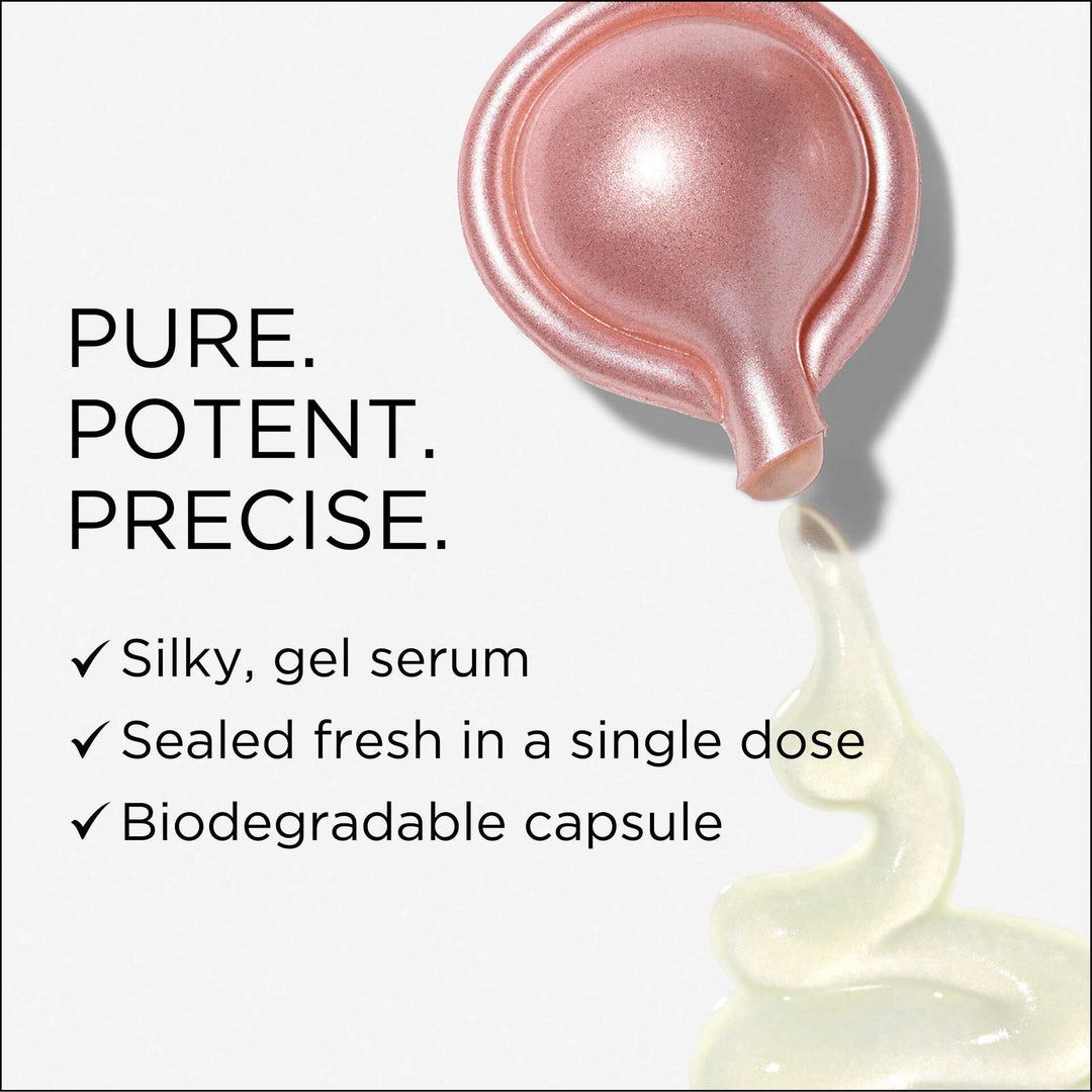 Pure. Potent. Precise. Silky, gel serum. Sealed fresh in a single dose. Biodegradable capsule