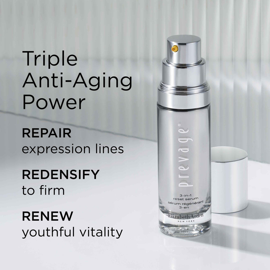 Triple Anti-Aging Power. Repair expression lines, redensify to firm, and renew youthful vitality