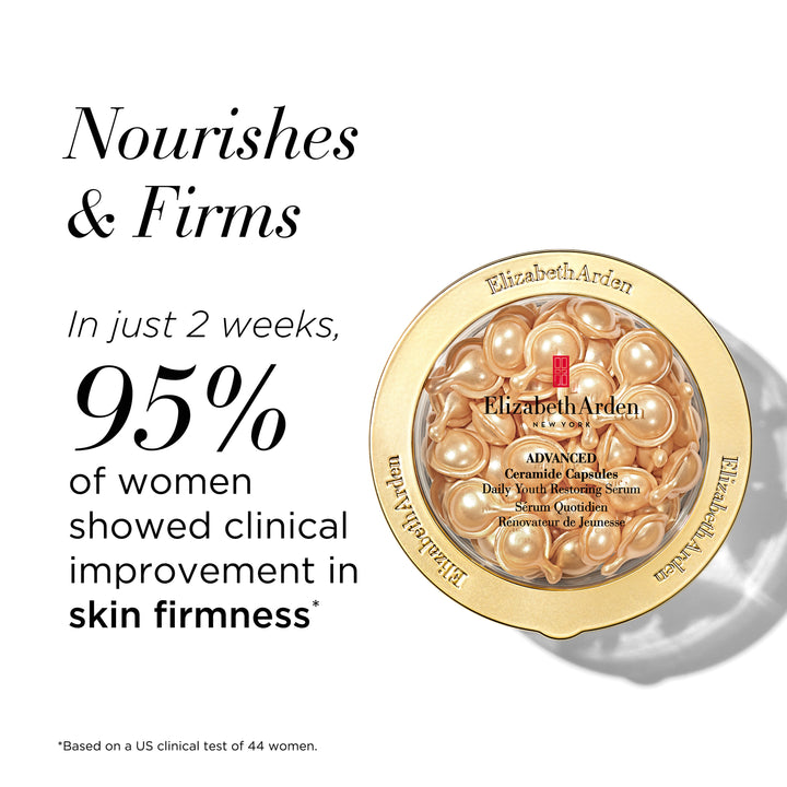 Advanced Ceramide Capsules nourishes and firms. In just 2 weeks, 95% of women showed clinical improvement in skin firmness* *Based on a US clinical test of 44 women.