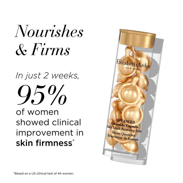 Nourishes and firms. In just 2 weeks, 95% of women showed clinical improvement in skin firmness* *Based on a US clinical test of 44 women.